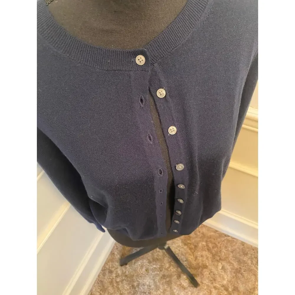 J. Crew Jackie Dark Navy Blue Button Front Cardigan Sweater Merino Wool Knit